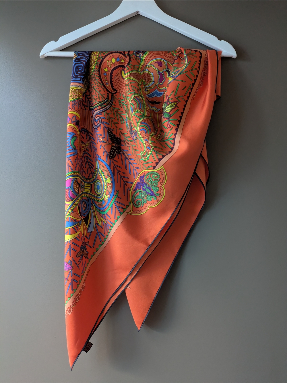 Aurora Style of Italy 100% Silk Square Scarf Vibrant Abstract Orange 88 x 88cm